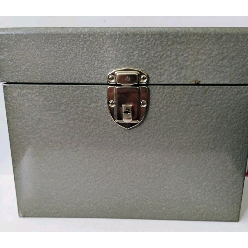 Vintage Industrial Gray Metal File Box Excelsior Storage Case WITH KEY Handle